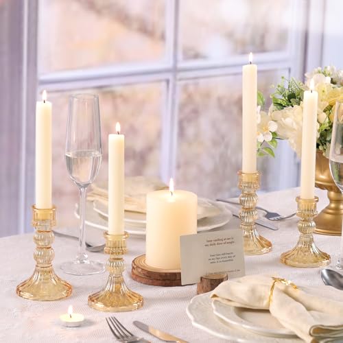DARJEN 6Pcs Gold Candlestick Holders Set - 4" H & 5" H Striped Taper Candle Holders Bulk, Glass Candle Holders for Wedding, Festival, Party, Table Centerpiece, Gifts - color: Gold, size: Striped Pattern
