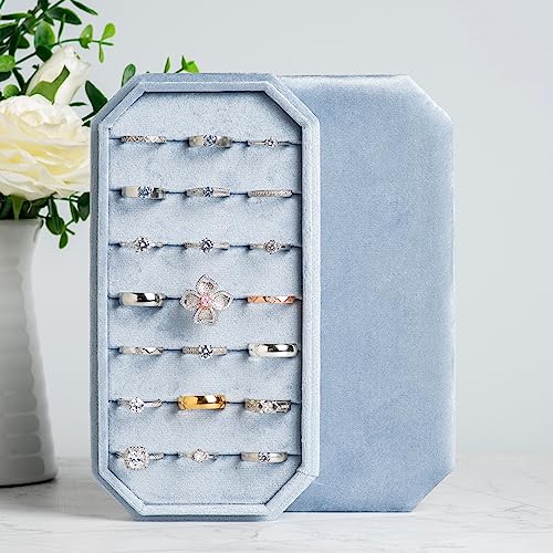 Velvet Ring Organizer Display Tray Jewelry Box Earring Holder Case for Wedding Birthday Christmas Day (Light Ocean Blue) - color: Light Ocean Blue