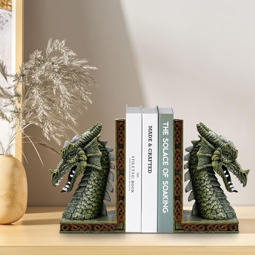 Dragon Bookends for Shelves Set of 2 - Heavy Book Ends Book Supports for Shelves, 4.15 "x 3.25 "x7 Unique Dragon Design Copper（10 Inch） - color: Copper
