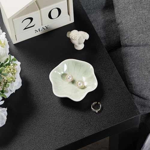 Ceramic Ring Dish, Jewelry Dish Holder, Small Trinket Tray Plate for Earrings Rings Necklaces Keys, for Mom Friend Sister (Green Surface) - color: Green Surface
