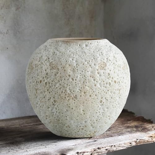 Rustic White Ceramic Vase Farmhouse Round Flower Clay Pottery Large Terracotta Floor Vases for Decorative Centerpiece Vintage Home Decor Aesthetic for Living Room Bedroom Table Entryway - color: Rustic Vase003