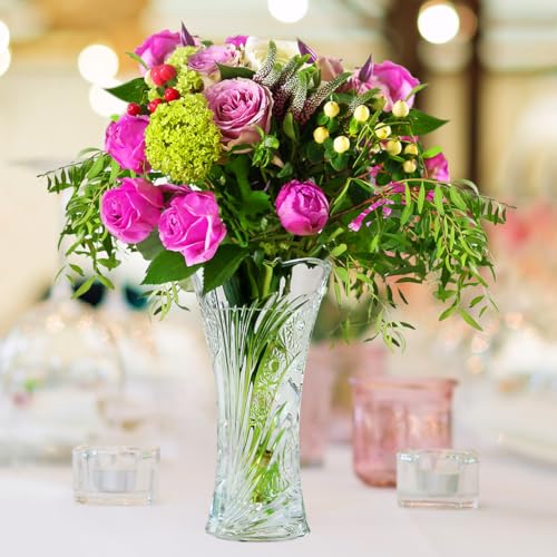 CS Crystal Vase 12-inch high, Sunflower Design, for Flowers & Decor. Lovely Nice Shiny Piece. Perfect as a Gift, Suitable for All Occasions. - style: Sunflower Design