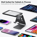 OMOTON Upgraded Aluminum Cell Phone Stand, C1 Durable Cellphone Dock with Protective Pads, Smart Stand Designed for iPhone 17 Air, 16/15/14/13 Pro Max XR XS, iPad mini, Android Phones, Black - color: Black