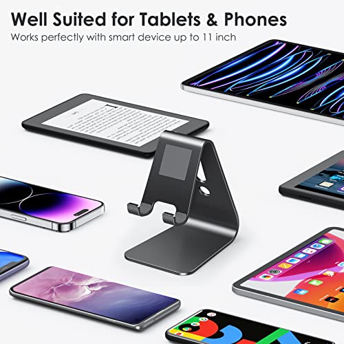 OMOTON Upgraded Aluminum Cell Phone Stand, C1 Durable Cellphone Dock with Protective Pads, Smart Stand Designed for iPhone 17 Air, 16/15/14/13 Pro Max XR XS, iPad mini, Android Phones, Black - color: Black