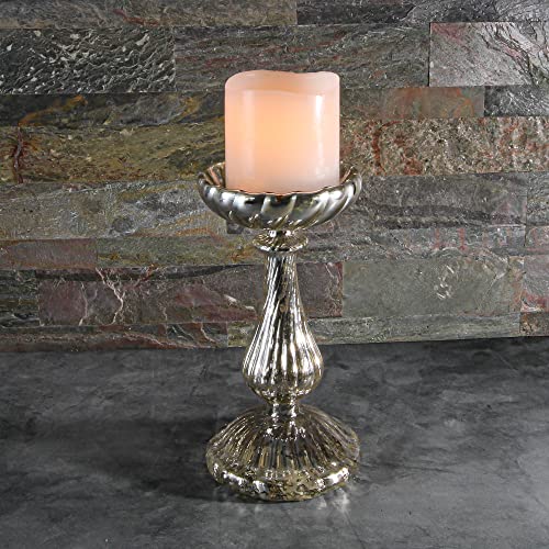 Richland Ribbed Unique Mercury Glass Pillar Candle Holder 8.5" - size: 8.5"