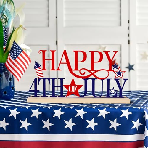 COCHIE Metal Happy 4th of July Sign, Red Blue and White Decorations for Home, Office, Shelf, Mantel, Indoor, Fouth of July Decoration, Patriotic Star Decor (Independence Day) - style: Independence Day
