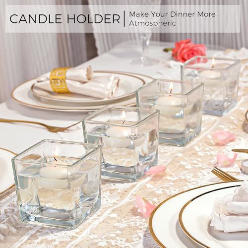 CONNOO 12 Pack Square Glass Vase 3" x 3" x 3", Clear Bulk Flower Vases for Centerpieces, Square Glass Cube Vase Floating Candle Holders for Wedding Party Home Decor - size: 12 Pack 3 Inch