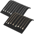 KUKUVR 2 Pieces Velvet Necklace Display Stand, Cambered Jewelry Bracelet Necklaces Pendant Chain Watch Holder Case for Women/Vendors, Jewelry Organizer Storage Tray for Home Selling Show (Black)
