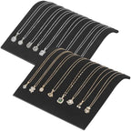 KUKUVR 2 Pieces Velvet Necklace Display Stand, Cambered Jewelry Bracelet Necklaces Pendant Chain Watch Holder Case for Women/Vendors, Jewelry Organizer Storage Tray for Home Selling Show (Black)