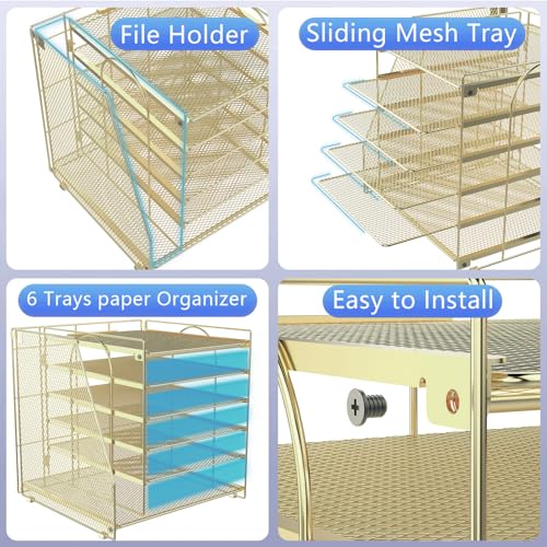 gianotter 6-Tier Paper Organizer With Magazine Holder, Desk Organizers and Accessories, Desk Accessories & Workspace Organizers, File Organizer for Office Supplies Storag (Gold, 6-Tier) - color: Gold, size: 6-Tier
