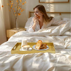 MAONAME Modern Gold Decorative Tray with Handles, Gold Leaf Serving Tray for Coffee Table, Rectangle Bathroom Decor Trays, 15.8" L x 10.2" W x 1.4" H - size: 15.8" x 10.2" x 1.4"