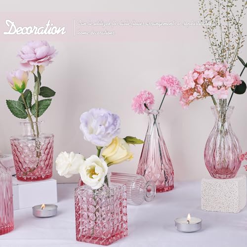 TBWIND Pink Glass Bud Vase Set of 24, Small Flower Vases for Centerpieces in Bulk, Mini Vintage Vase for Wedding Decor, and Home Table Décor - color: 24pcs-pink