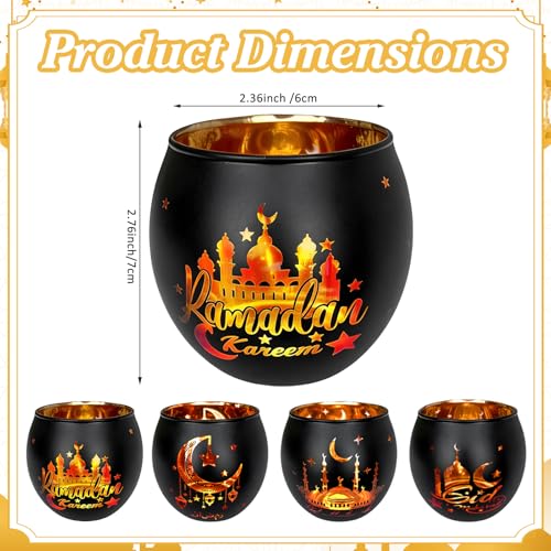 Eid Mubarak Glass Tea Light Candle Holders, Votive Tealight Holder Table, Centerpiece Decorations for Muslim Party Decor (Ramadan) - color: Ramadan