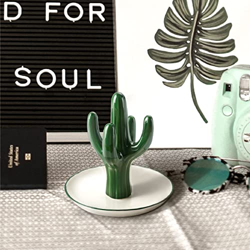PUDDING CABIN Cactus Ring Holder Green Jewelry Dish for Rings Earrings Bracelets Necklace Organizer, Cactus Gift for Women Birthday Wedding Graduation Christmas Valentines, Room Decor Aesthetic - style: Tall Cactus
