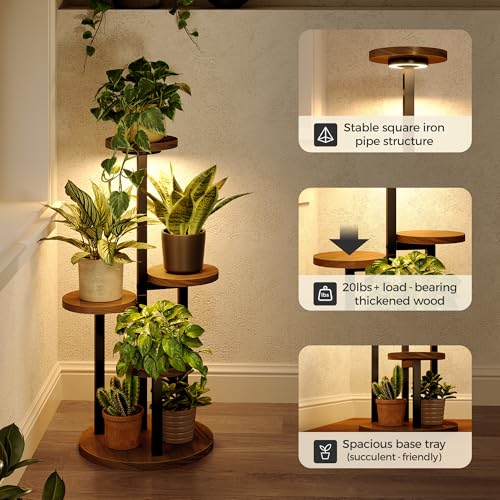 Bamworld Plant Stand with Grow Lights Indoor Plant Stand Tall Metal Wood Plant Shelf Outdoor Corner Plant Stands Indoor Plant Table Rack 5 Tier Tier Plant Stand Garden Accessories for Living Room Balcony Patio - size: 4 Tier Plus