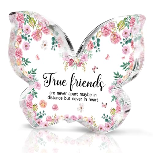Pink Butterfly Acrylic Plaque, True Friends Never Part Keepsake, Perfect Multi-Occasion Gift for Best Friends (Birthday/Graduation/Wedding), Inspiring Desktop Decor for Women - color: true friends