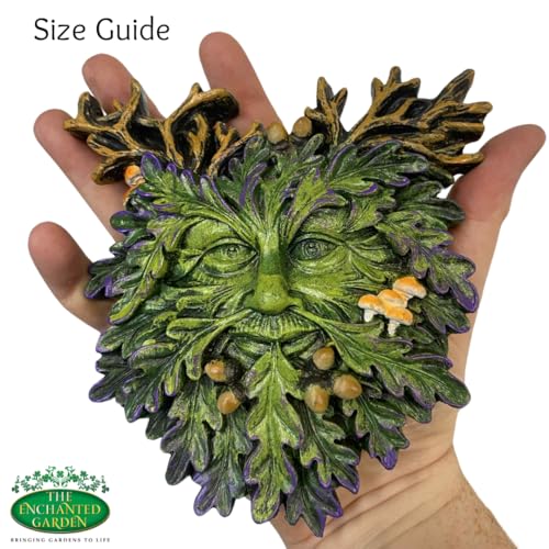 Green Man Wall Plaque – Celtic Tree Spirit Resin Sculpture for Home or Garden Décor – Forest Face Wall Art, Pagan Wiccan Celtic Decor, Outdoor Garden Hanging Ornament, Hand-Painted Resin Greenman