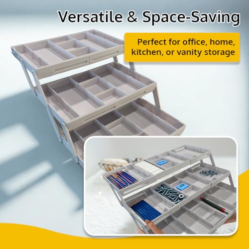 3 Tier Drawer Organizer, Multi Level Smart Drawer Organizer for Desk, Expandable Organizer for Office, Makeup, Jewelry, Kitchen, Folding Storage for Home and Office Drawers & Craft Organizer – White - color: 3-Tier (White)