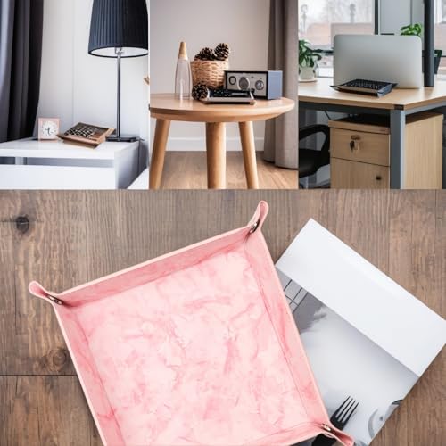 siduater Valet Tray Desktop Storage Organizer – Vegan Leather Catchall Bedside Vanity Tray Nightstand Caddy Holder for Remote Controller, Watch, Keys, Phone, Wallet, Coin, Jewelry, Marble Pink - color: Marble Pink
