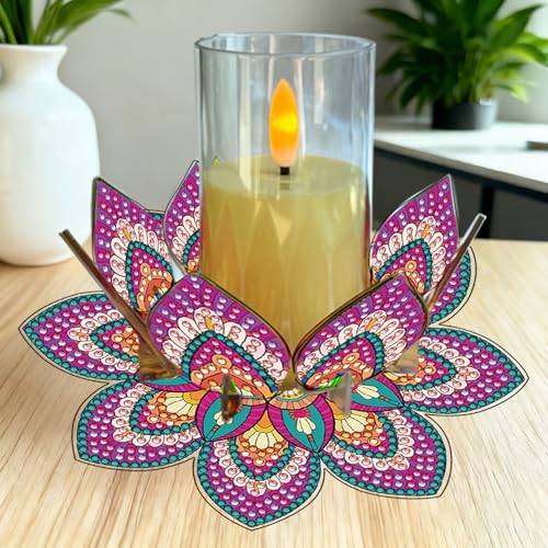 DIY Diamond Art Painting Candlestick Holders 5.71in Mandala Flower Shape Desk Candle Tray Tabletop Ornaments for Wedding Ramadan Party Home Table Centerpiece-Mandala14 - color: Mandala14