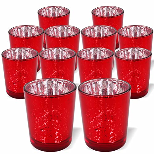 PMLAND Speckled Mercury Glass Votive Candle Tealight Holders - Bulk Pack of 12 Red - color: Red