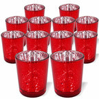 PMLAND Speckled Mercury Glass Votive Candle Tealight Holders - Bulk Pack of 12 Red - color: Red