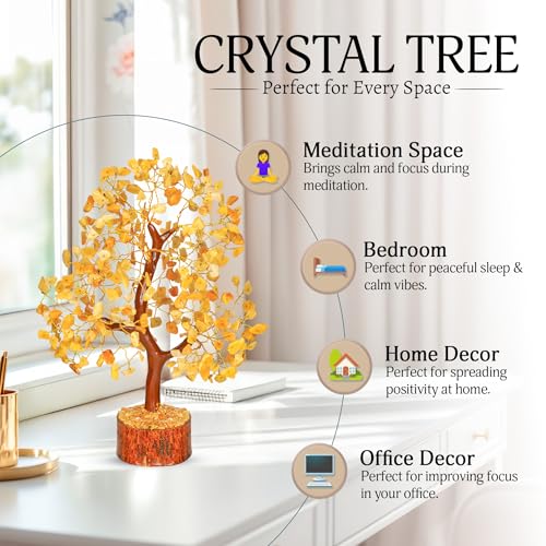 Yellow Aventurine Crystal Tree - Chakra Stones - Crystal Tree of Life - Crystals and Stones - Holistic Gifts for Women - Spiritual Room Decor - Gemstone Tree - Crytals and Gemstones - Good Luck Gifts - color: Yellow Aventurine Golden Wire