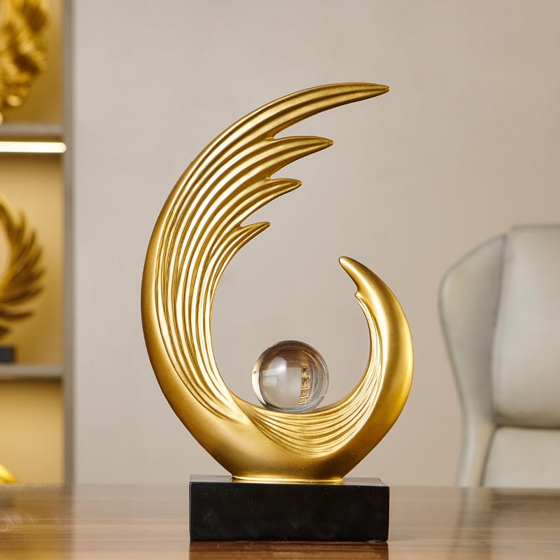 Modern Abstract Art Sculptures, Gold Entryway Table Accents, Black Shelf Decor Accents, Abstract Art Resin Sculpture for Dining Room, Office & Coffee Table – Centerpiece Fireplace Decor (Gold) - color: Gold