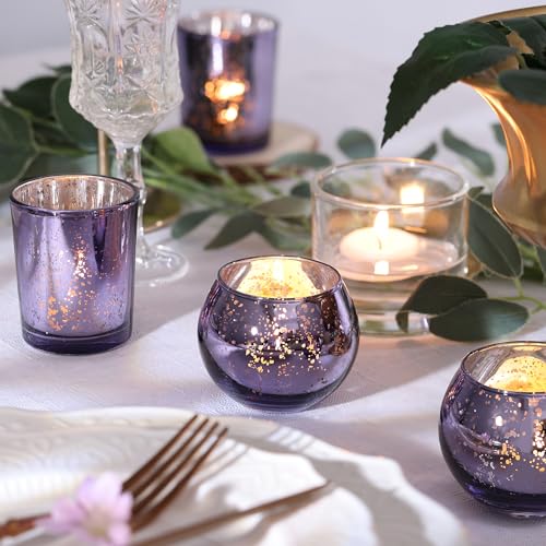 DEVI 12 Pcs Assorsted Purple Votive Candle Holders for Tea Lights & Votives, Mercury Glass Candle Holder Bridal Shower Party Table Decorations, Wedding Table Decorations for Home Party, - color: Purple