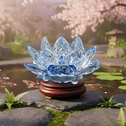 Lotus Flower Figurine,Crystal Lotus Decor Centerpiece,Feng Shui Home Decor for Office Desk Accent in 2.5 Inch - color: Blue