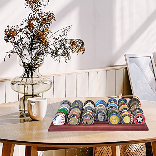 LIUYALO Challenge Coin Display, 6 Row Military Coin Holder Display Rack, Solid Wood Coin Rack Stand Holds 42 Coins with Deep Anti-Slip Grooves, Collector Display for Desk or Shelf - color: bronze
