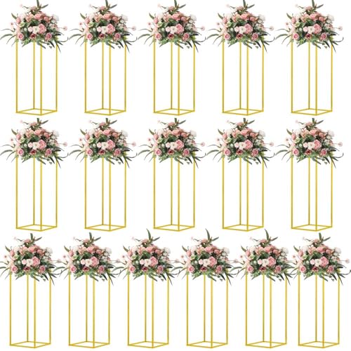 23.6inch 16 pcs Column Vases Gold Centerpieces for Table Metal Flower Stand Wedding Centerpieces Party - size: 23.62 Inches - 16 pcs