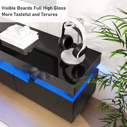 Uspeedy 70IN White TV Stand for 75/80 inch TV,Modern LED TV Stand for Living Room,High Gloss Entertainment Center with Storage Drawer,APP RGB Light,TV Console,Television Stands(Black) - color: Black