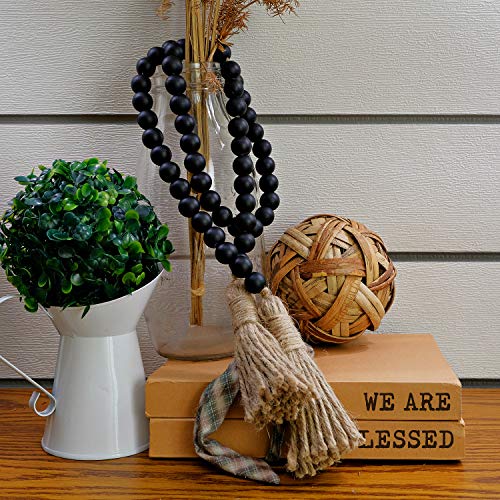 Boho Wood Decorative Beads & Tassel Garland Black - color: Black