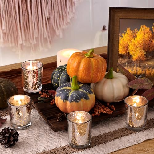 LETINE Silver Votive Candle Holders Set of 36 - Speckled Mercury Silver Glass Candle Holder Bulk - Ideal for Valentine's Day Decorations Indoor，Spring&Summer Wedding Centerpieces，Home Decor - color: Silver