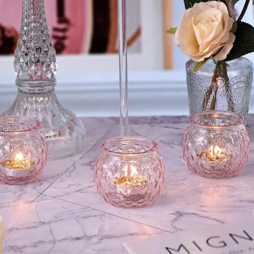 DARJEN 48Pcs Pink Votive Candle Holders- Round Candle Holders Bulk for Flameless LED Tea Waxes, Romantic Candle Holder for Wedding & Home Table Decor, Various Parties - color: Pink, size: 48PCS