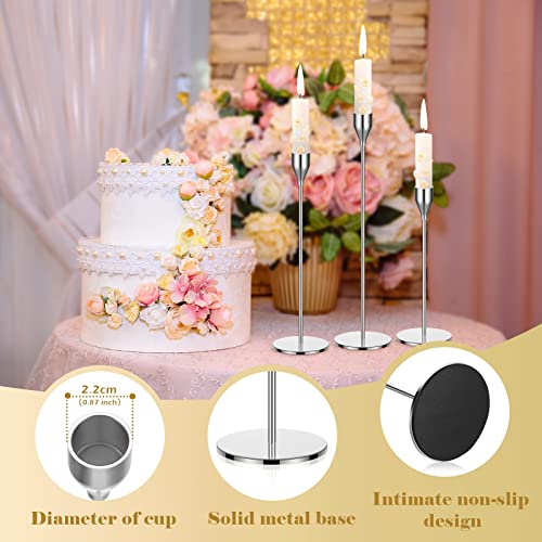Potchen 27 Pack Silver Candles Holder, 9 Sets Metal Taper Candlestick Holders Fit 0.75 Inch Thick Pillar Candles, Vintage Modern Candle Sticks Centerpiece Decor for Wedding Home Dinning Anniversary - color: Silver