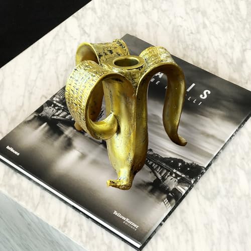 Banana Peel Taper Candle Holder, Black Resin Candlestick for Home Decor, Dining Table, Living Room, Coffee, Table Centerpiece(Gold)