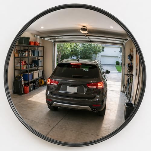12” Acrylic Convex Mirror, Round Indoor Security Mirror for the Garage Blind Spot, Store Safety, Warehouse Side View, and More, Wall Mirror for Personal or Office Use - Vision Metalizers,Black