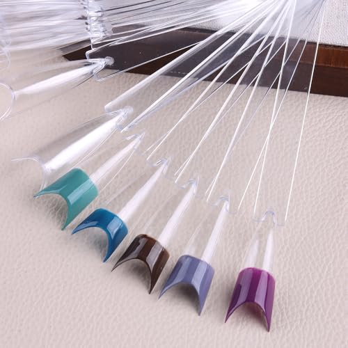 150 Pcs Nail Swatch Sticks with Ring, Long Stiletto Nail Art Tips, Transparent Acrylic False Nail Sample Sticks Polish Gel Display Practice Manicure Tools for Home or Salon Use - color: Clear Long Stiletto