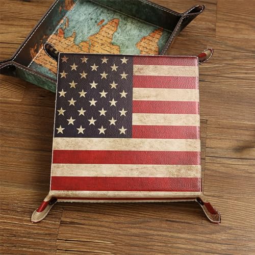 siduater Valet Tray Desktop Storage Organizer, Vegan Leather Catchall Bedside Vanity Tray Nightstand Caddy Holder for Remote Controller, Watch, Keys, Phone, Wallet, Sunglasses, Jewelry - Flag - color: Flag Design
