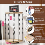 Pinzoveco Chip Rack Display Stand, 5 Tiers 40 Clips Snack Organizer for Office Desk, 360° Rotating Wooden Base Chip Holder Candy Display for Concession Stand, Countertop, Party, With Message Board - color: Rustic Brown