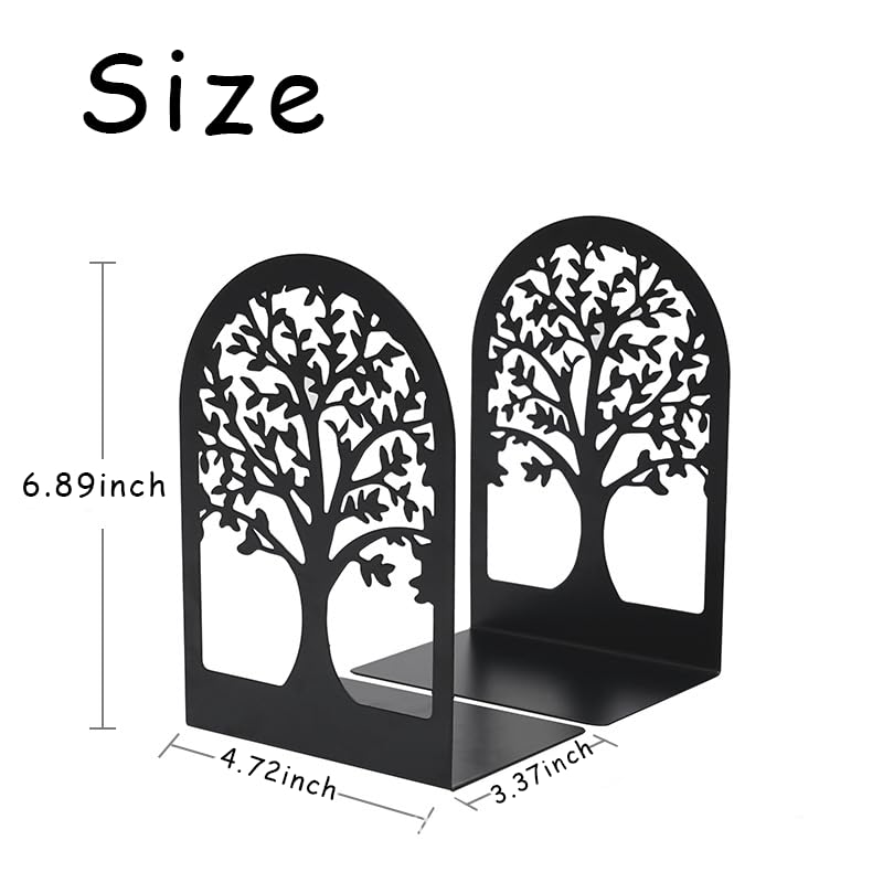 Black Book Ends, Metal Bookends for Shelves Decorative, Tree Stopper for Heavy Books,Ends to Hold Books for Home Office, The Shape of Life Trees（6.5" X 4.7 "X 3.5"） - size: tree of life