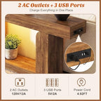Homieasy Console Table, 63" Entryway Table with LED Lights & Charging Station, Farmhouse Wooden Sofa Table Behind Couch, Narrow Hallway Table for Living Room, Foyer, Entry, Rustic Oak - color: Rustic Oak, size: 63"
