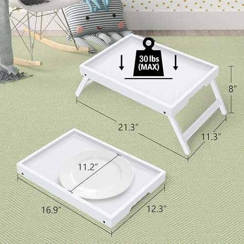 Artmeer Bed Tray Table with Folding Legs,Bamboo Breakfast in Bed for TV Table, Laptop Computer Tray,Eating,Snack Tray (White) Large Size - color: White, size: Large