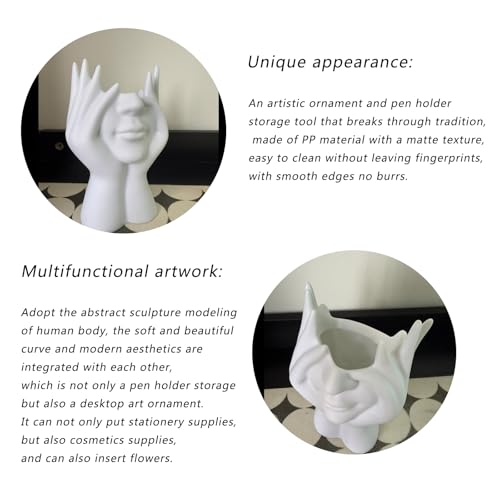 Abstract Human Body Art Face-Holding Sculpture | Home Decor/Makeup Brush Organizer + Office Desk Pen Holder | Multi-Use Gift for Family, Coworkers & Loved Ones