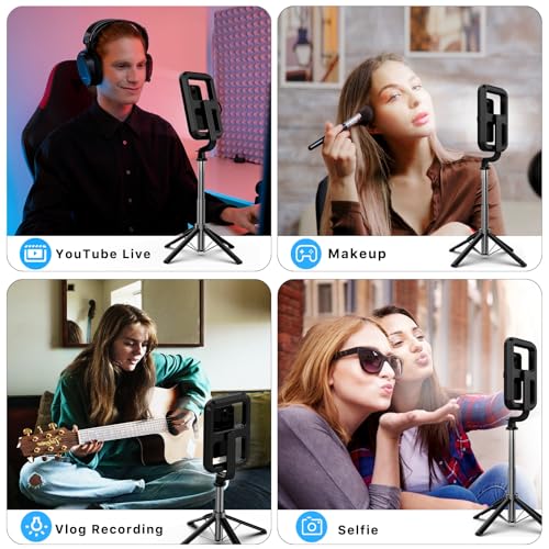 M MYBAT PRO 9" Outdoor Selfie Light - 72" Extendable Tripod Stand with 4-Leg Base, Portable Dimmable LED Lights for Travel/Camping/Riding, Phone Holder & Wireless Remote for YouTube/TikTok/Video