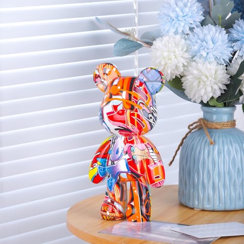 Bear Statue Resin Graffiti Animal Sculpture for Home, Office Decor, Abstract Design for Birthday, Anniversary and Gift Present (Graffiti) - color: Graffiti
