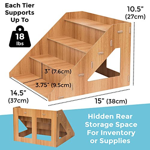 Tapeera 4-Tier Retail Wooden Display Riser - Farmers Market Craft Fair Display Rack - Candle Soap Display Stand for Craft Shows - Wood Countertop Pop Up Shop Display Rack for Tumblers Cupcakes Candy