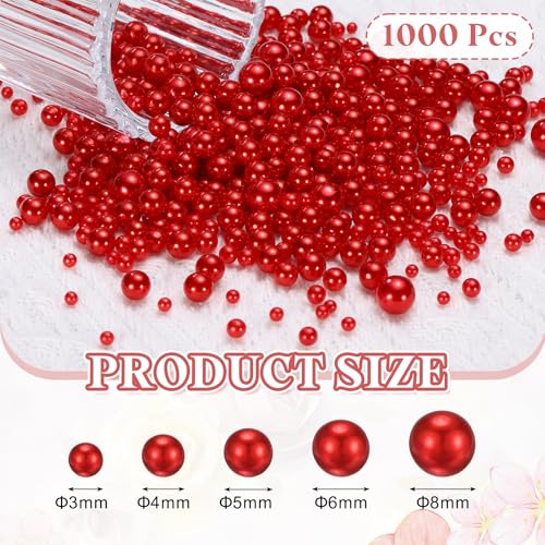 PATIKIL 1000 Pcs No Hole Pearls, 3mm 4mm 5mm 6mm 8mm Mini Round Faux Pearl for Art Crafts Jewelry Making Nail Vase Filler Birthday Wedding Party, Dark Red - color: Dark Red